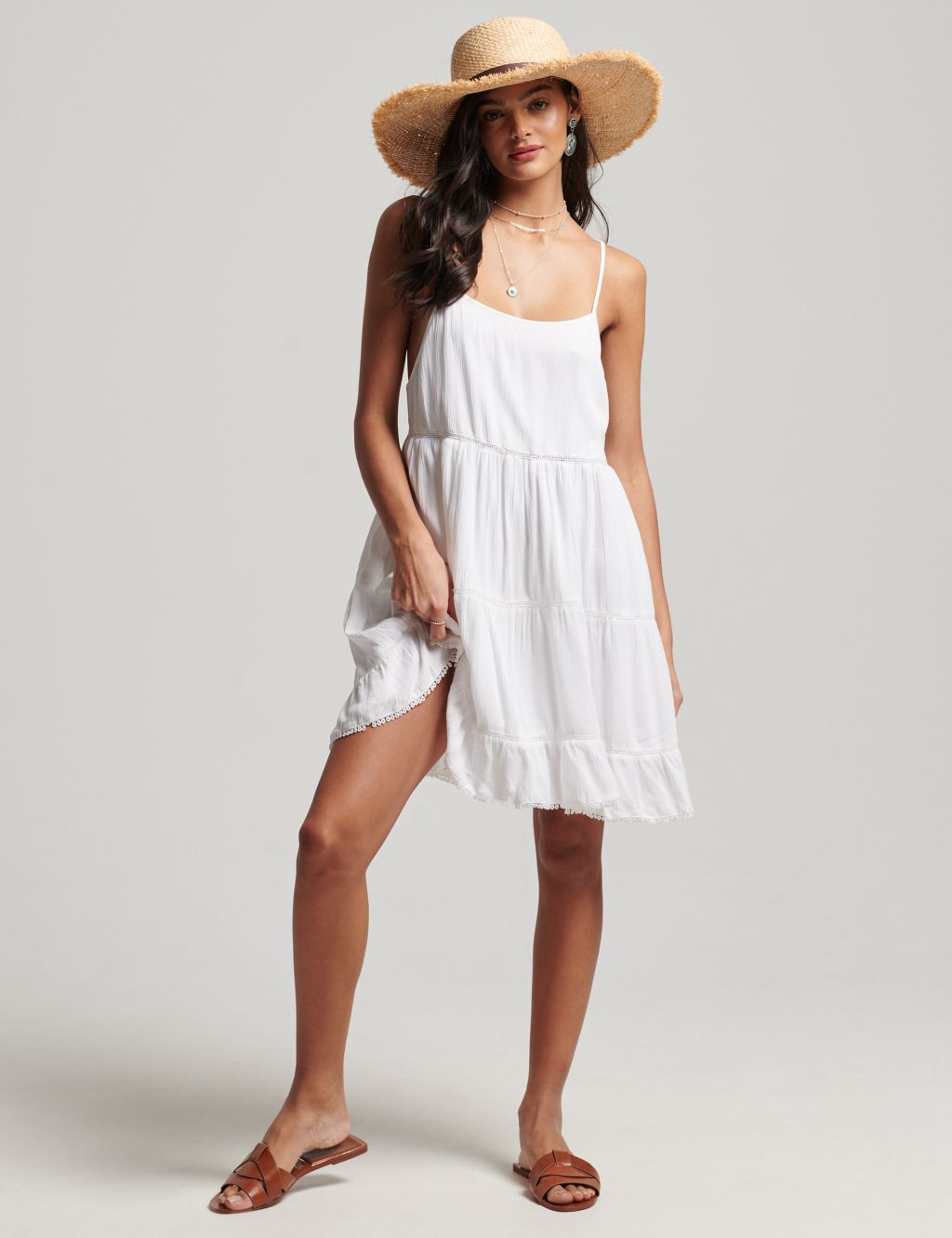 Textured Strappy Mini Swing Dress image 1
