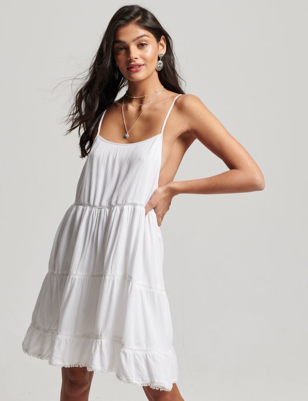 Textured Strappy Mini Swing Dress image 2
