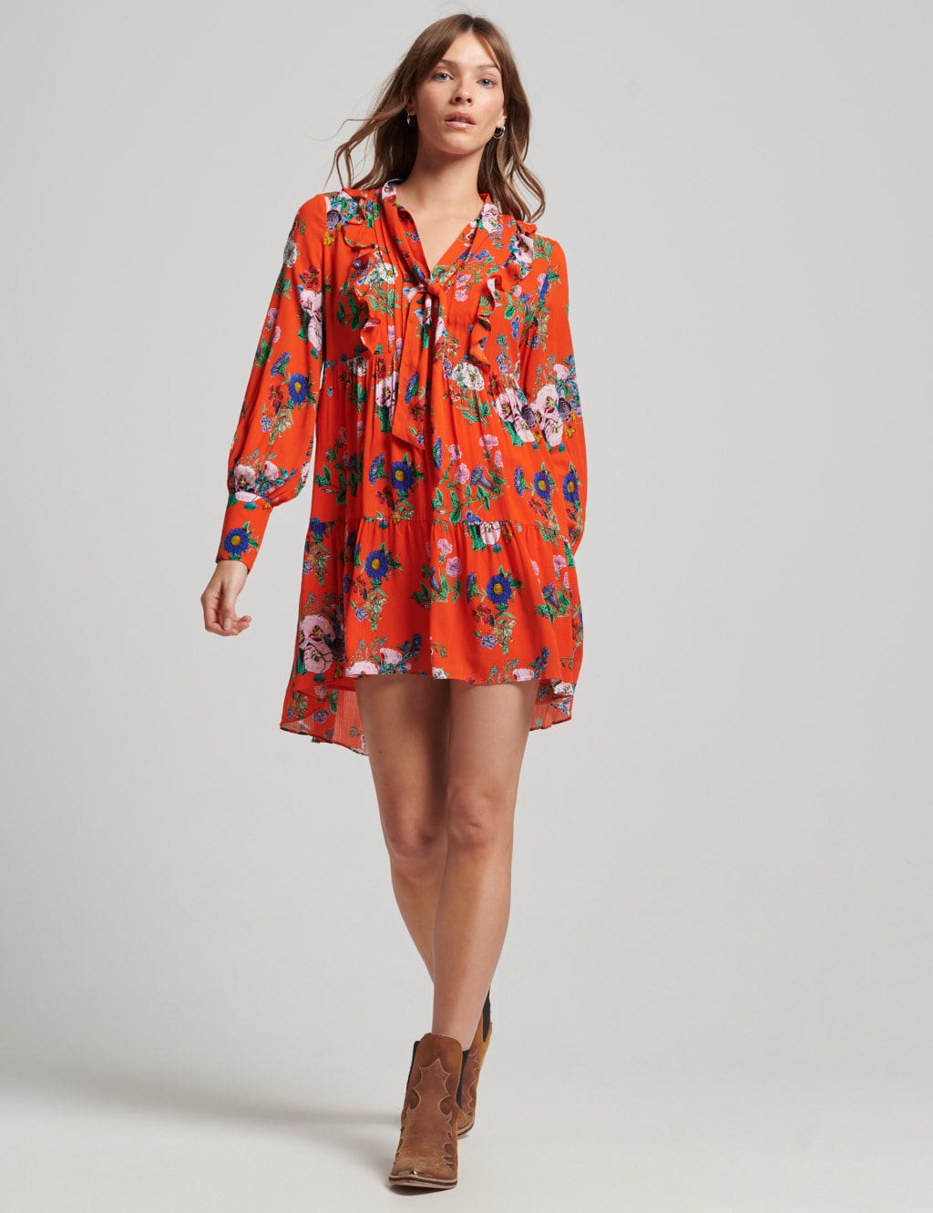 Textured Floral V-Neck Mini Tiered Dress image 1