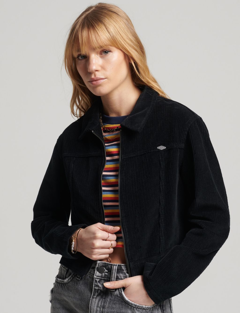 Cord Relaxed Cropped Biker Jacket image 1