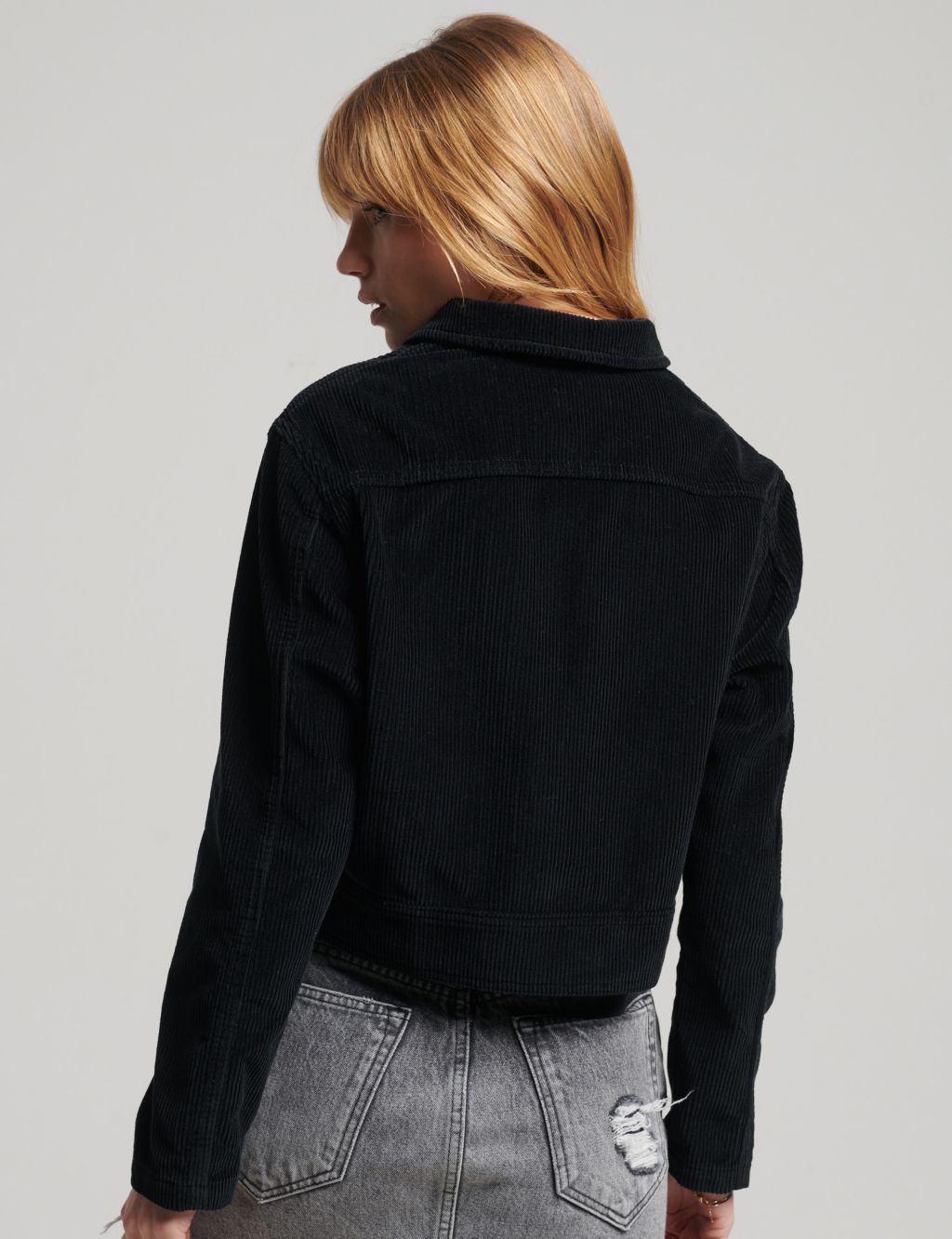 Cord Relaxed Cropped Biker Jacket image 4