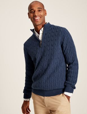 Joules Mens Pure Cotton Cable Funnel Neck Jumper - XXL - Navy Mix, Navy Mix