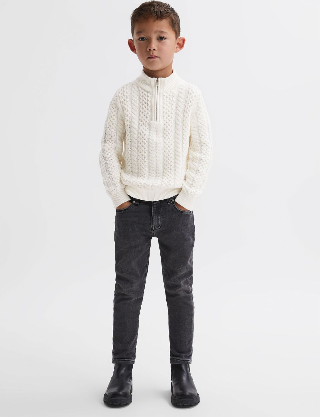 Cable Knit Half Zip Jumper with Wool (3-14 Yrs) image 3