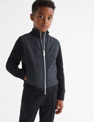 Reiss Boys Cotton Rich Knitted Quilted Jacket (3-14 Yrs) - 9-10Y - Navy, Navy
