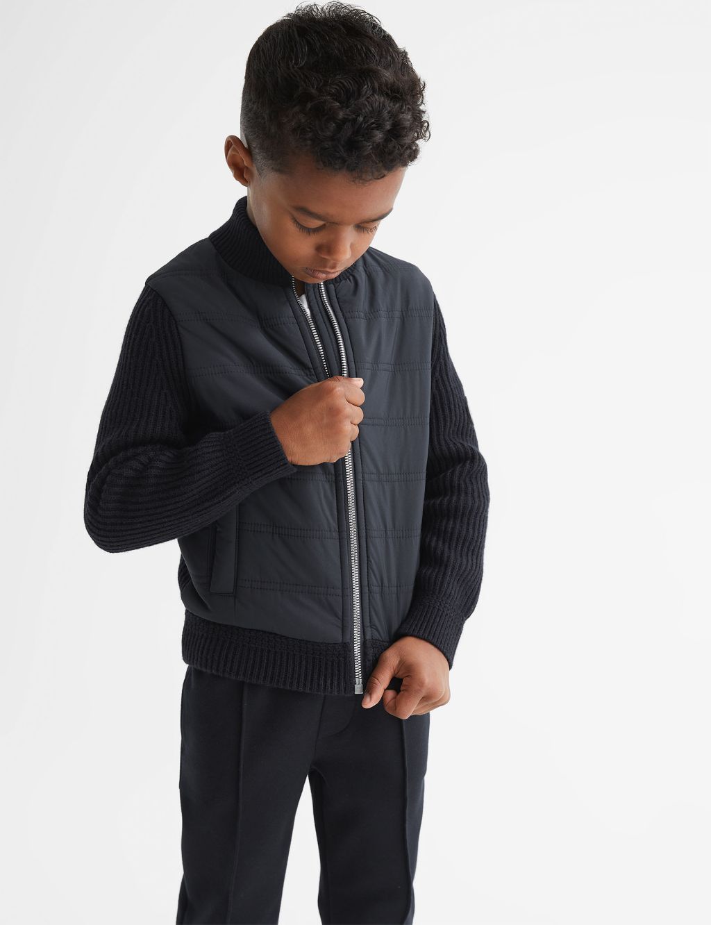 Cotton Rich Knitted Quilted Jacket (3-14 Yrs) image 5