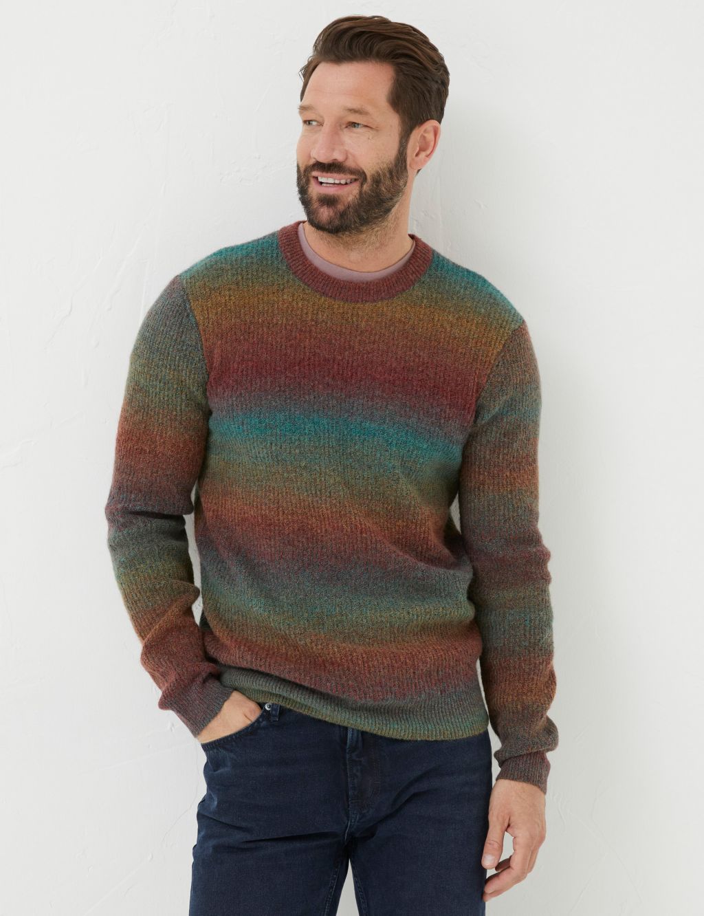Striped Ribbed Crew Neck Jumper with Wool image 1