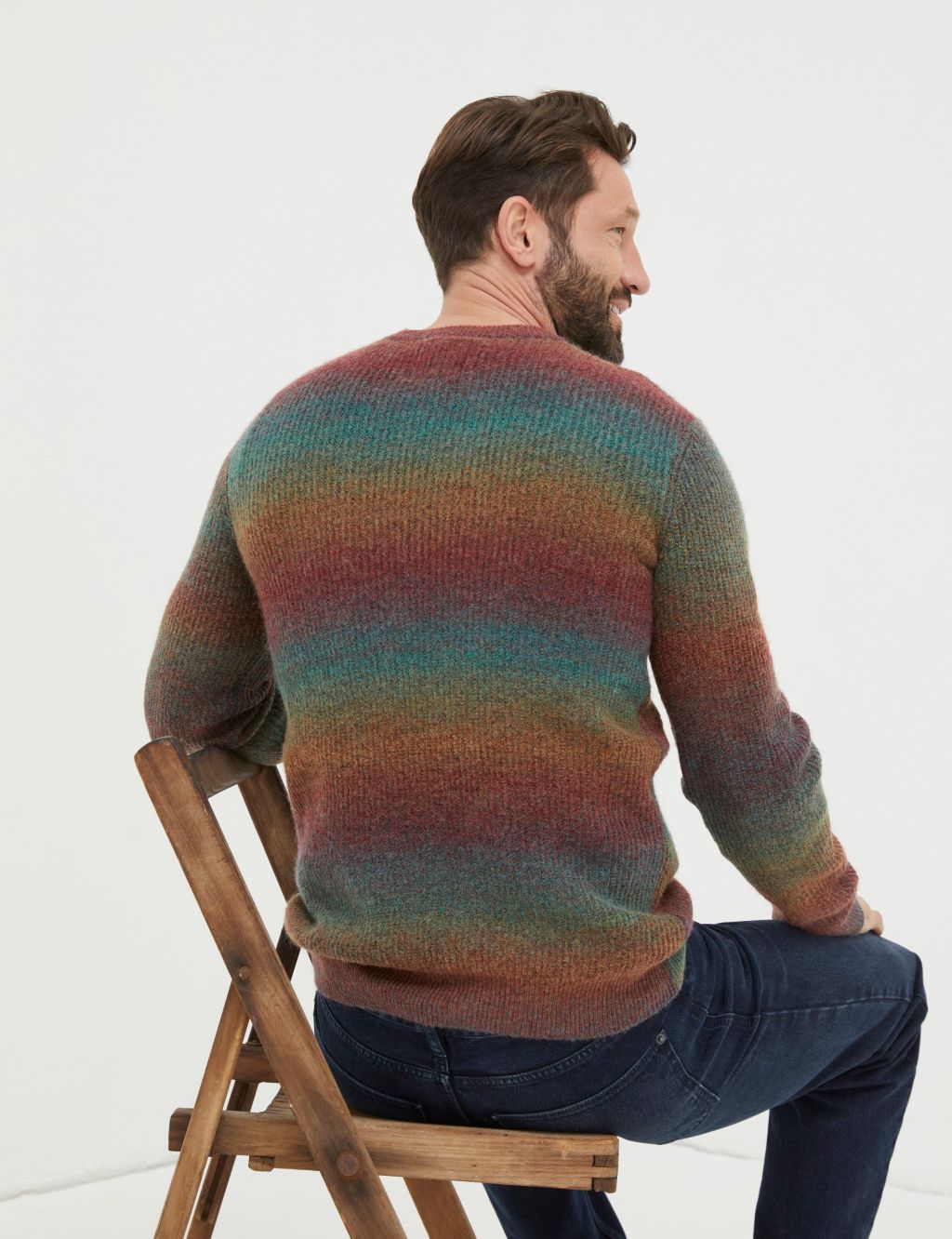 Striped Ribbed Crew Neck Jumper with Wool image 3