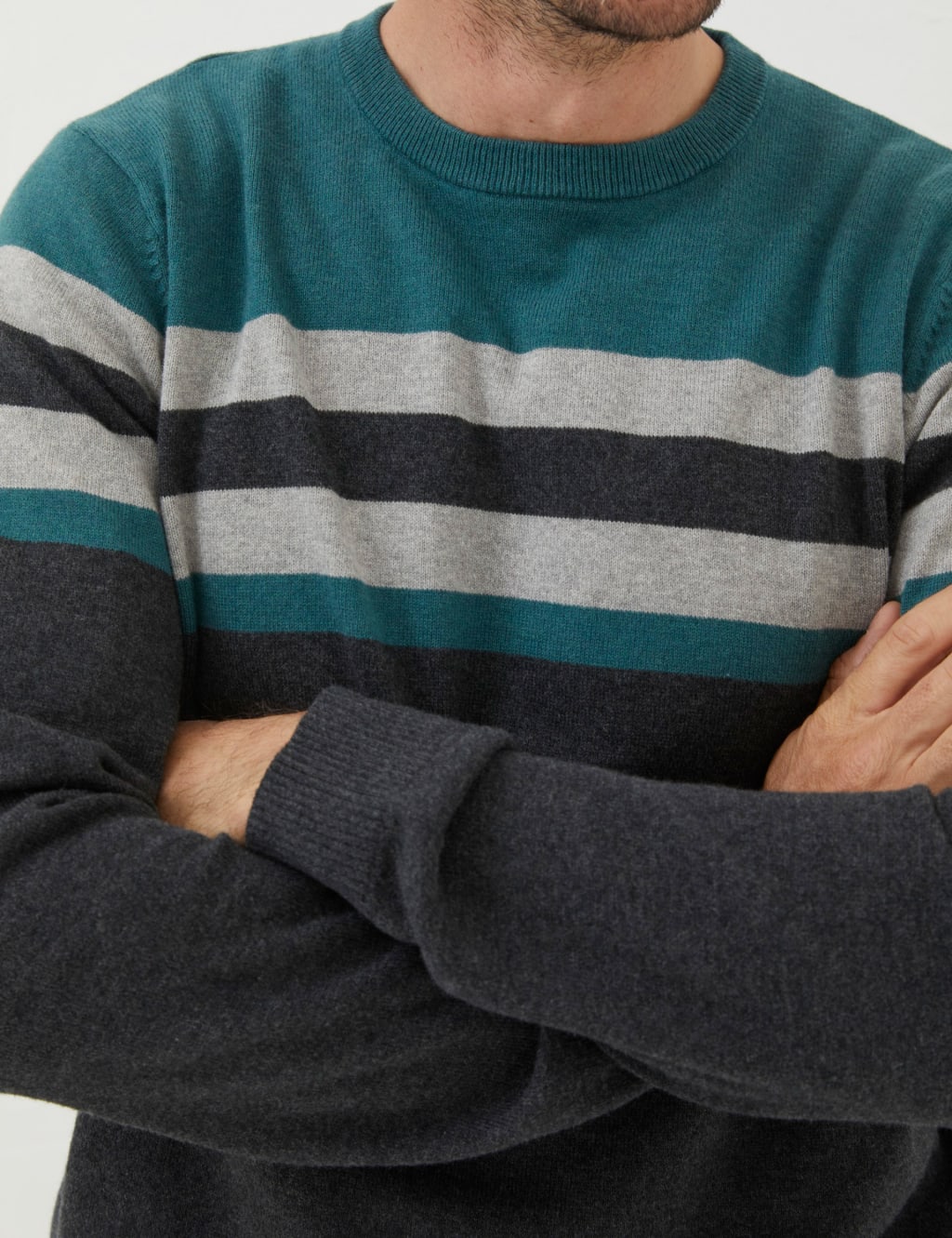 Cotton Rich Striped Crew Neck Jumper image 3