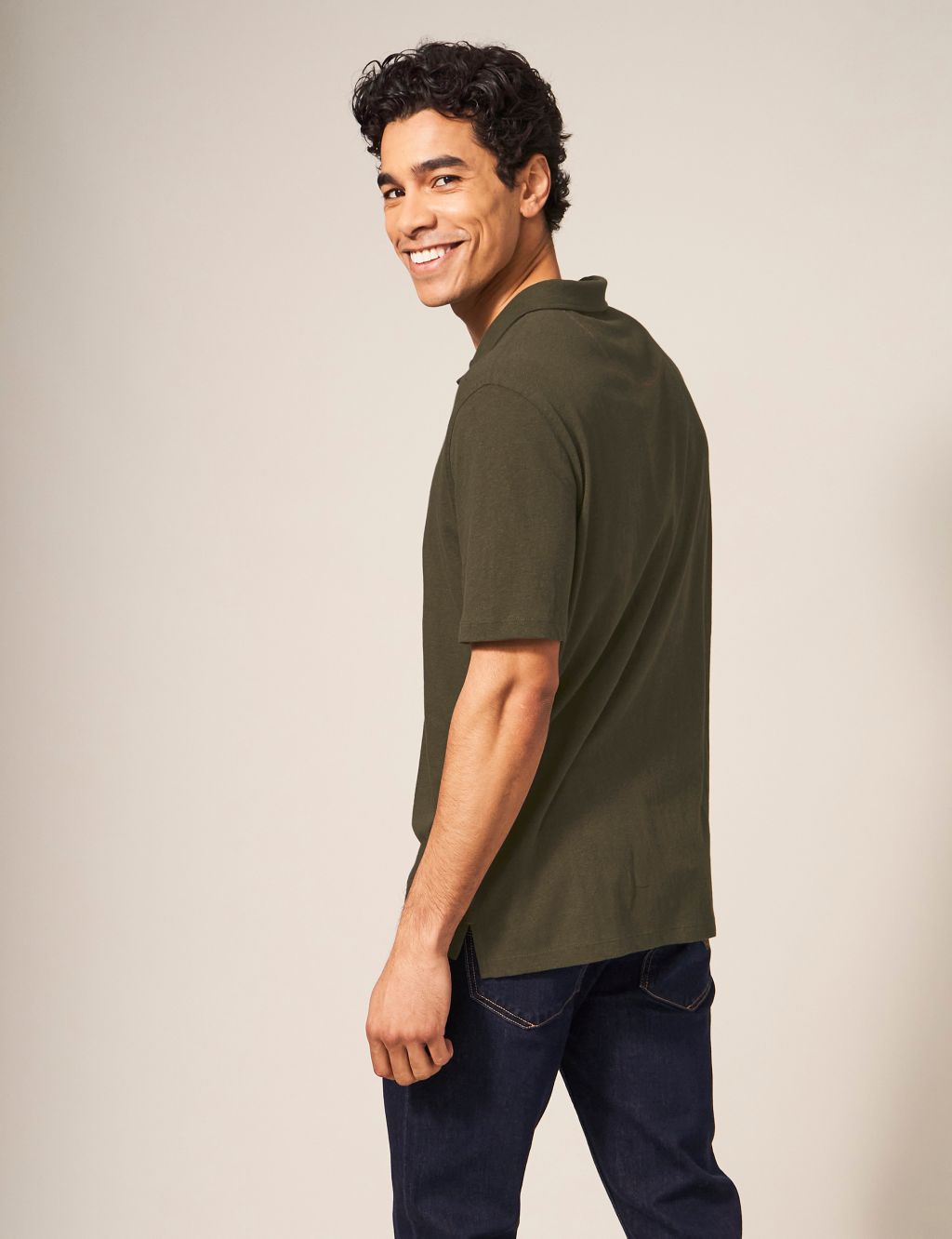 Linen Blend Revere Polo Shirt image 4