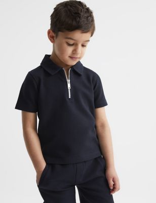Reiss Boy's Cotton Rich Textured Half Zip Polo Shirt (3-14 Yrs) - 4-5 Y - Navy, Navy