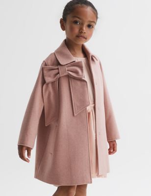 Reiss Girls Wool Blend Bow Detail Coat (4-14 Yrs) - 11-12 - Pink, Pink
