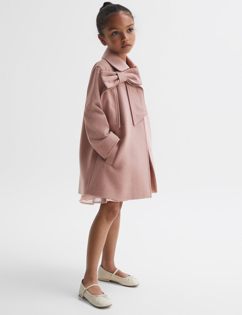 Wool Blend Bow Detail Coat (4-14 Yrs) image 3