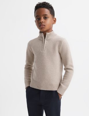 Reiss Boys Wool Rich Knitted Half Zip Jumper (3-14 Yrs) - 9-10Y - Natural, Natural