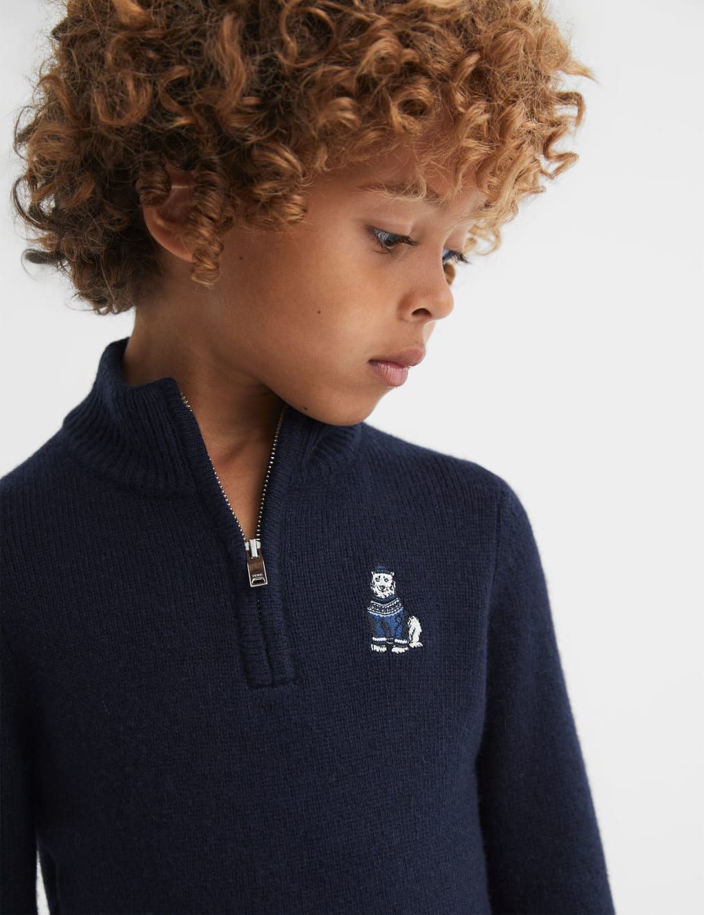 Knitted Polar Bear Half Zip Jumper with Wool (3-14 Yrs) image 3