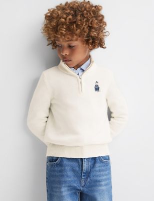 Reiss Boy's Knitted Polar Bear Half Zip Jumper with Wool (3-14 Yrs) - 9-10Y - Cream, Cream