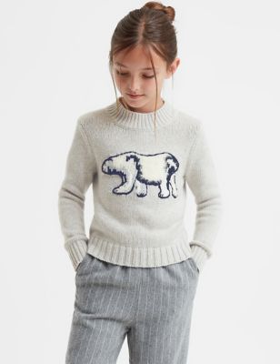 Reiss Girls Wool Blend Polar Bear Jumper (4-14 Yrs) - 6-7 Y - Grey, Grey