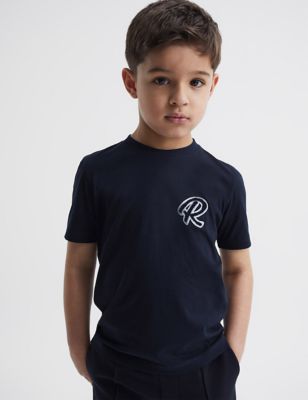 Reiss Boys Pure Cotton Logo T-Shirt (3-14 Yrs) - 7-8 Y - Dark Blue, Dark Blue,White