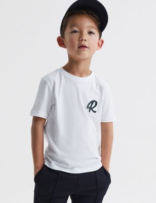 Reiss Boys Pure Cotton Logo T-Shirt (3-14 Yrs) - 7-8 Y - White, White,Dark Blue
