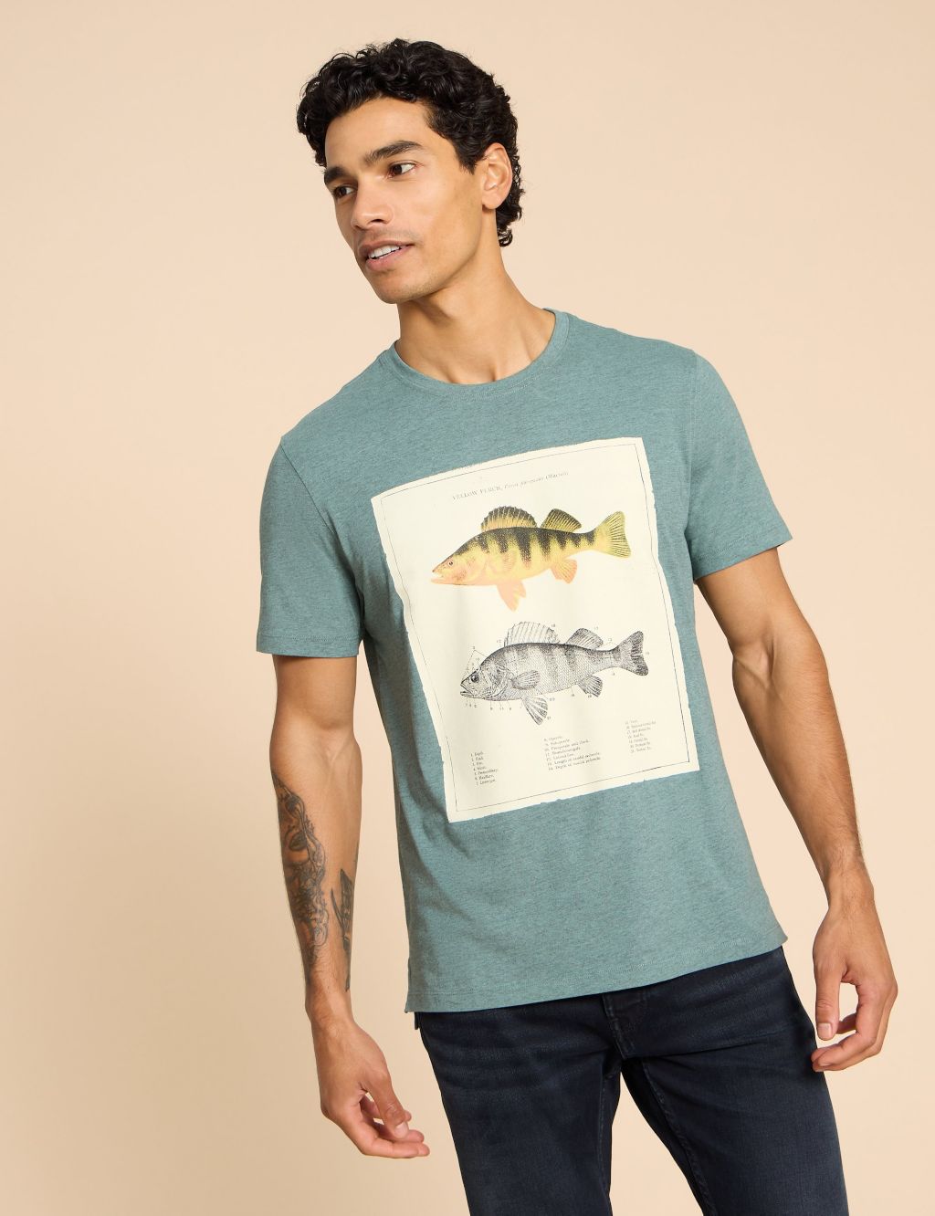 Pure Cotton Fish Graphic Crew Neck T-Shirt