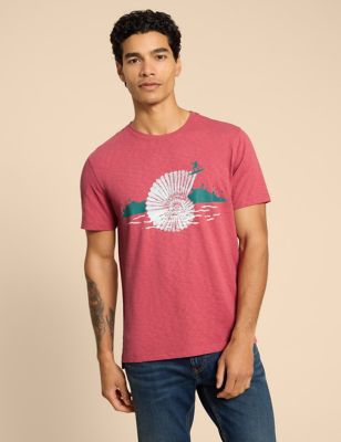 White Stuff Mens Pure Cotton Surf Shell Graphic T-Shirt - Red Mix, Red Mix