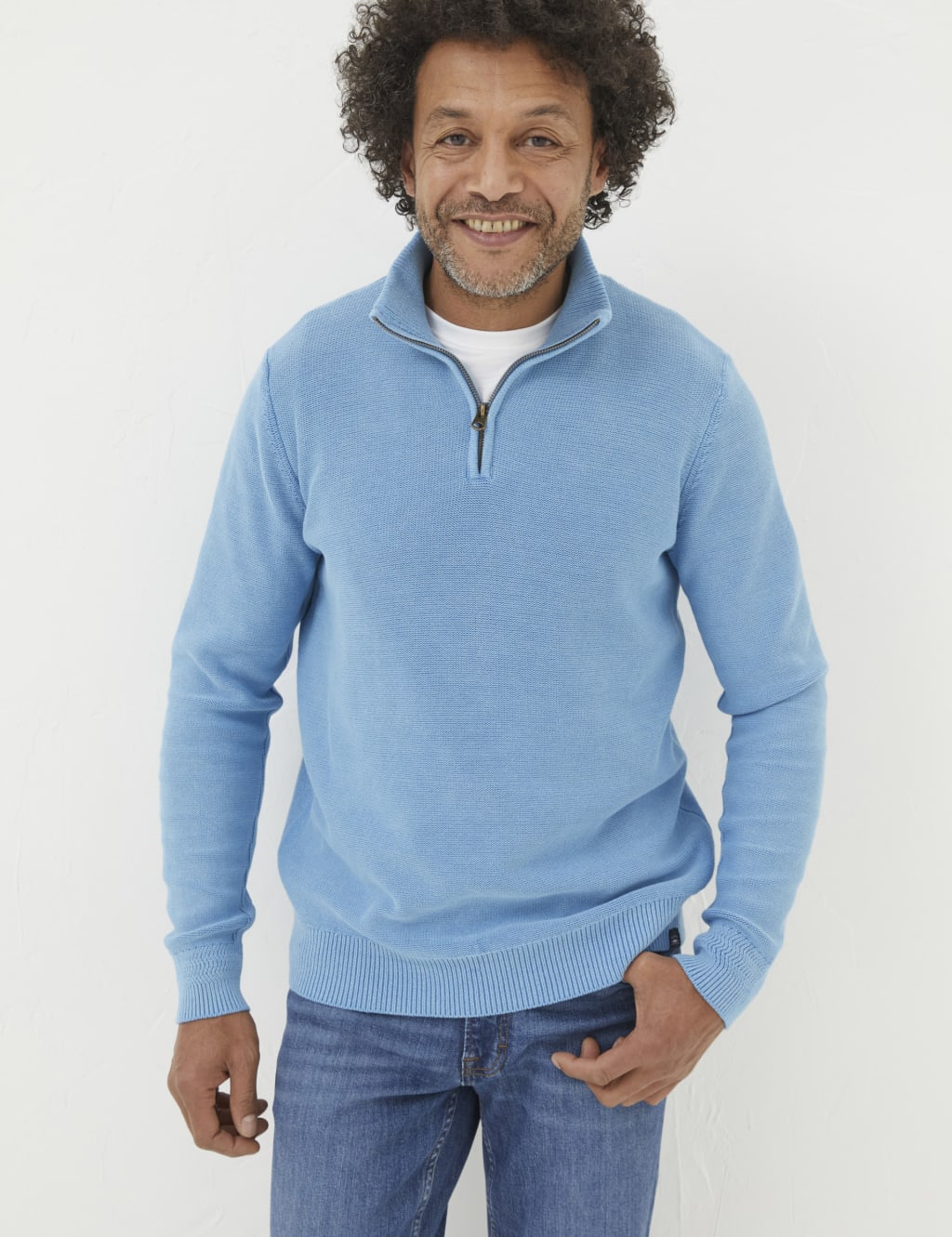 Pure Cotton Textured Crew Neck Jumper