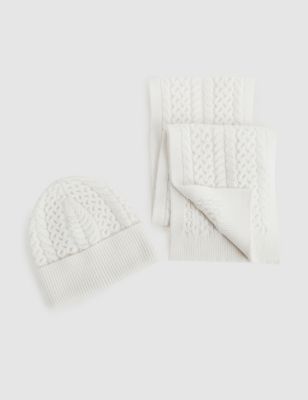 Reiss Boy's Kid's Cable Knit Hat and Scarf Set (3-10 Yrs) - 3-6y - Cream, Cream,Navy