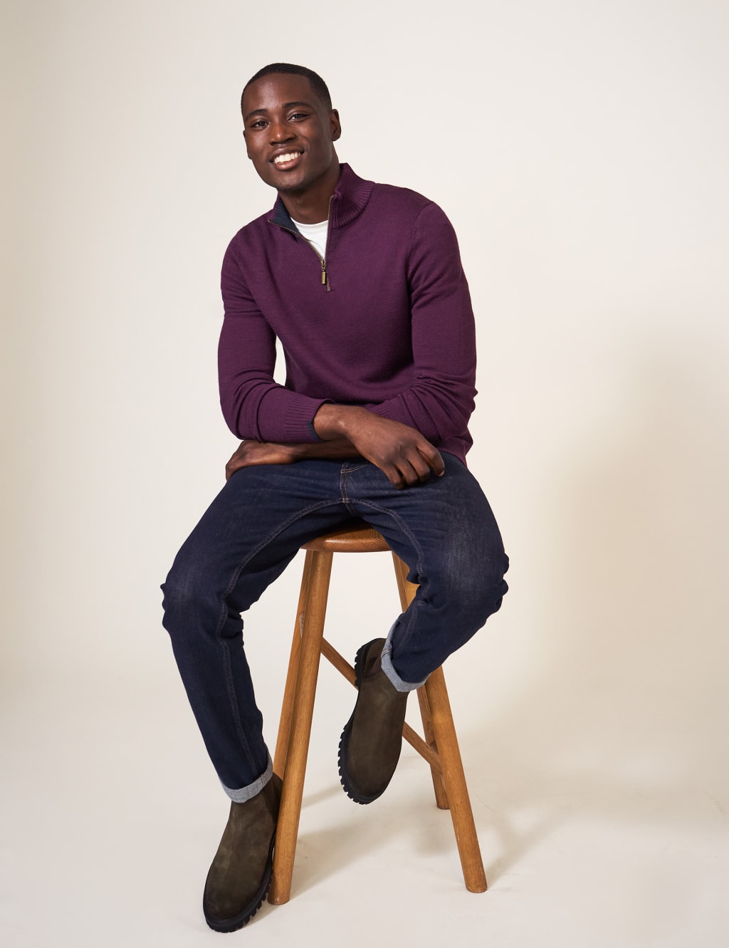 Pure Merino Wool Funnel Neck Half Zip Jumper image 3