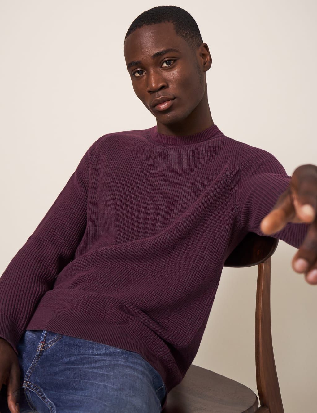 Pure Cotton Ribbed Crew Neck Jumper image 1