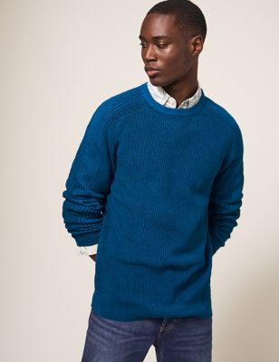 White Stuff Mens Pure Cotton Ribbed Crew Neck Jumper - XS - Teal, Teal