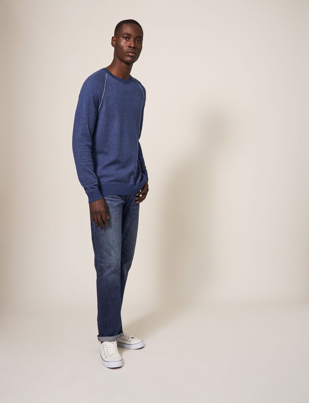 Cotton Rich Crew Neck Jumper with Wool image 4