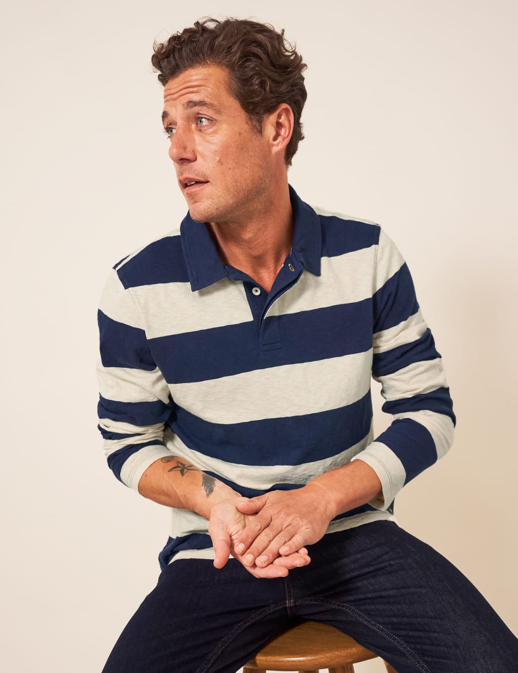 Pure Cotton Striped Long Sleeve Polo Shirt image 3