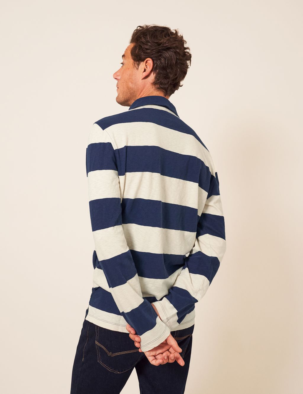 Pure Cotton Striped Long Sleeve Polo Shirt image 4