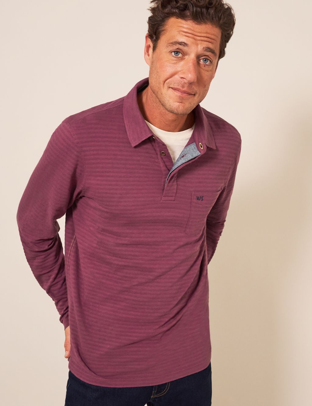 Pure Cotton Striped Long Sleeve Polo Shirt image 1