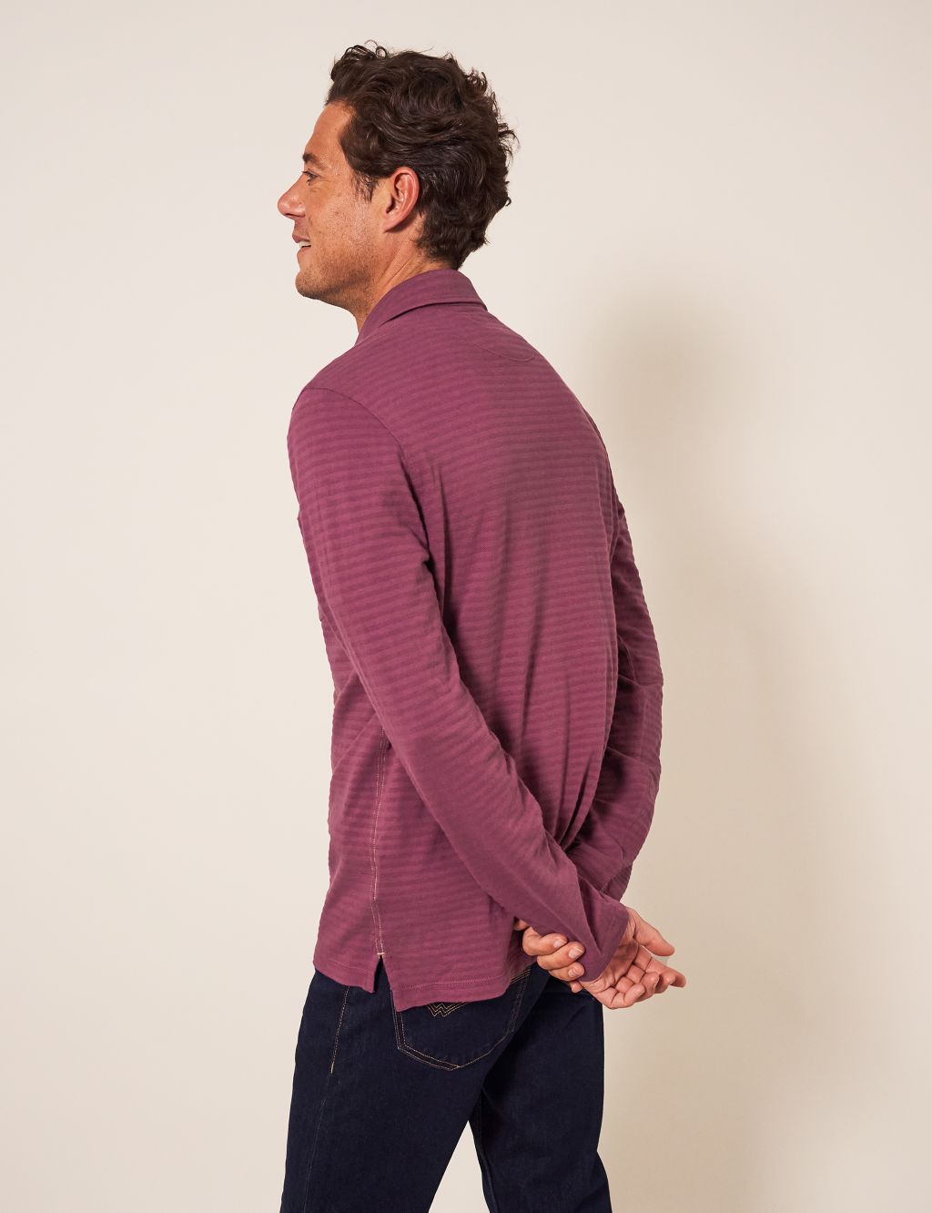 Pure Cotton Striped Long Sleeve Polo Shirt image 4