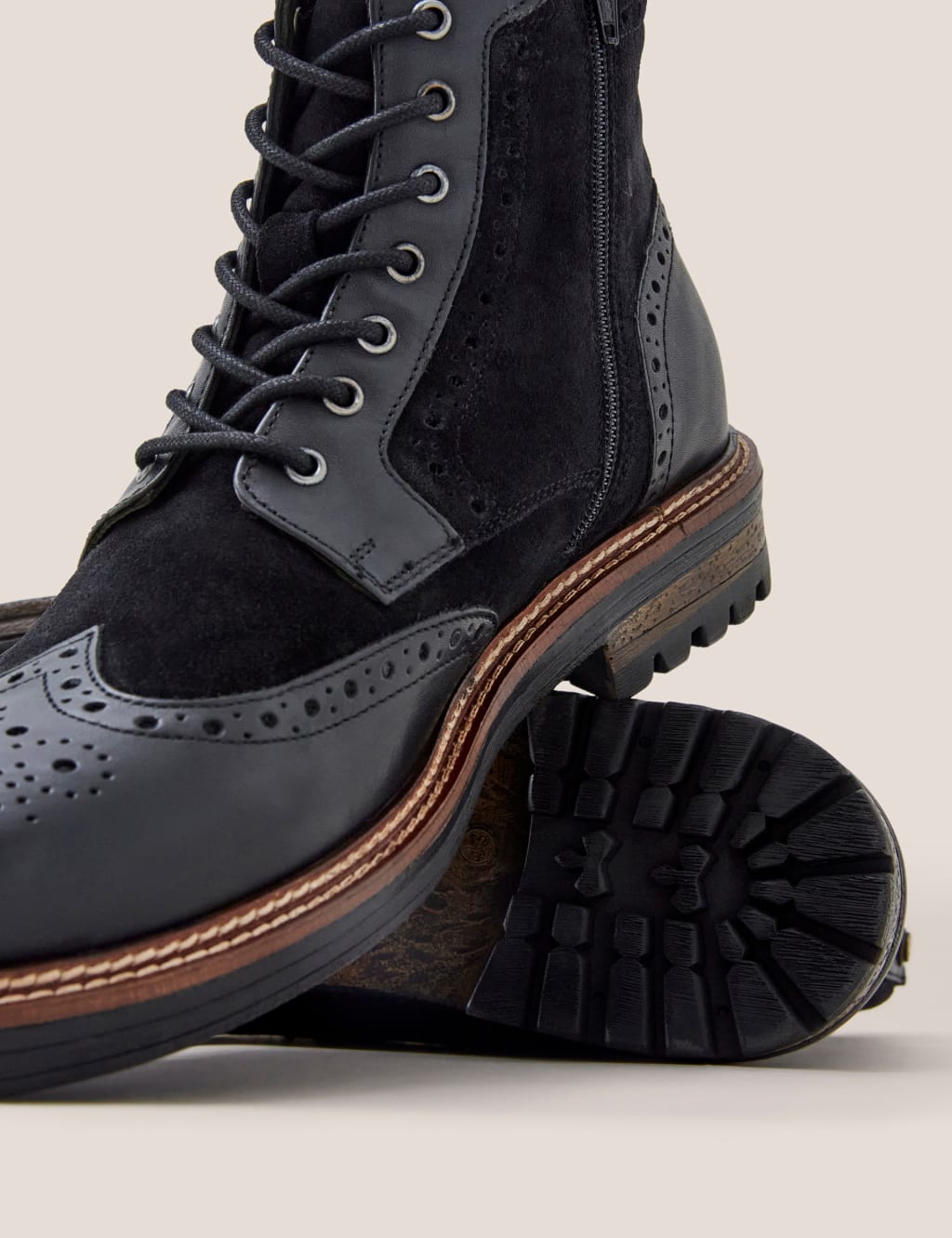 Leather Side Zip Brogue Boots image 4