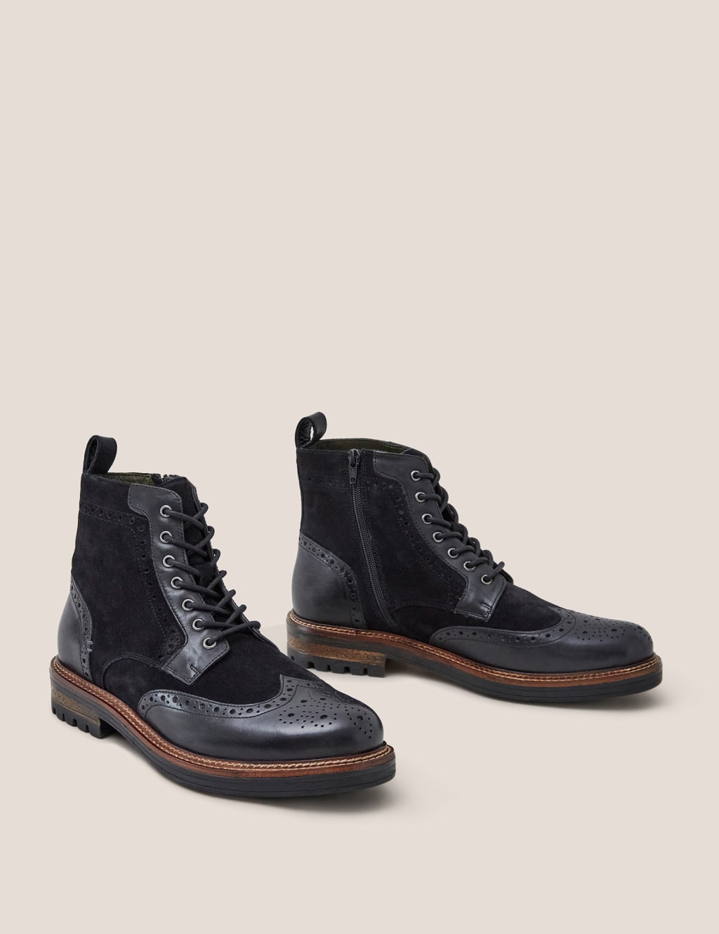 Leather Side Zip Brogue Boots image 5