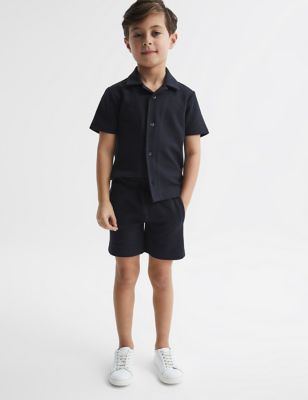 Reiss Boy's Slim Wool Blend Elasticated Waist Shorts (3-14 Yrs) - 9-10Y - Navy, Navy,Light Blue