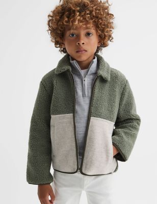 Reiss Boy's Fleece Colour Block Zip-Through Jacket (3-14 Yrs) - 10-11 - Green, Green