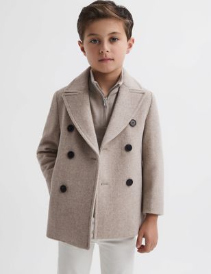 Reiss Boys Wool Blend Double Breasted Jacket (4-14 Yrs) - 6-7 Y - Natural, Natural,Dark Blue