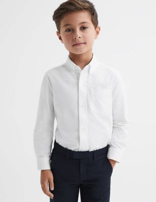 Reiss Boys Pure Cotton Oxford Shirt (3-14 Yrs) - 13-14 - White, White,Navy