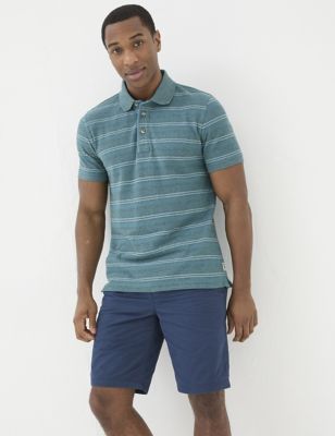Fatface Men's Cotton Rich Striped Polo Shirt - SREG - Blue Mix, Blue Mix