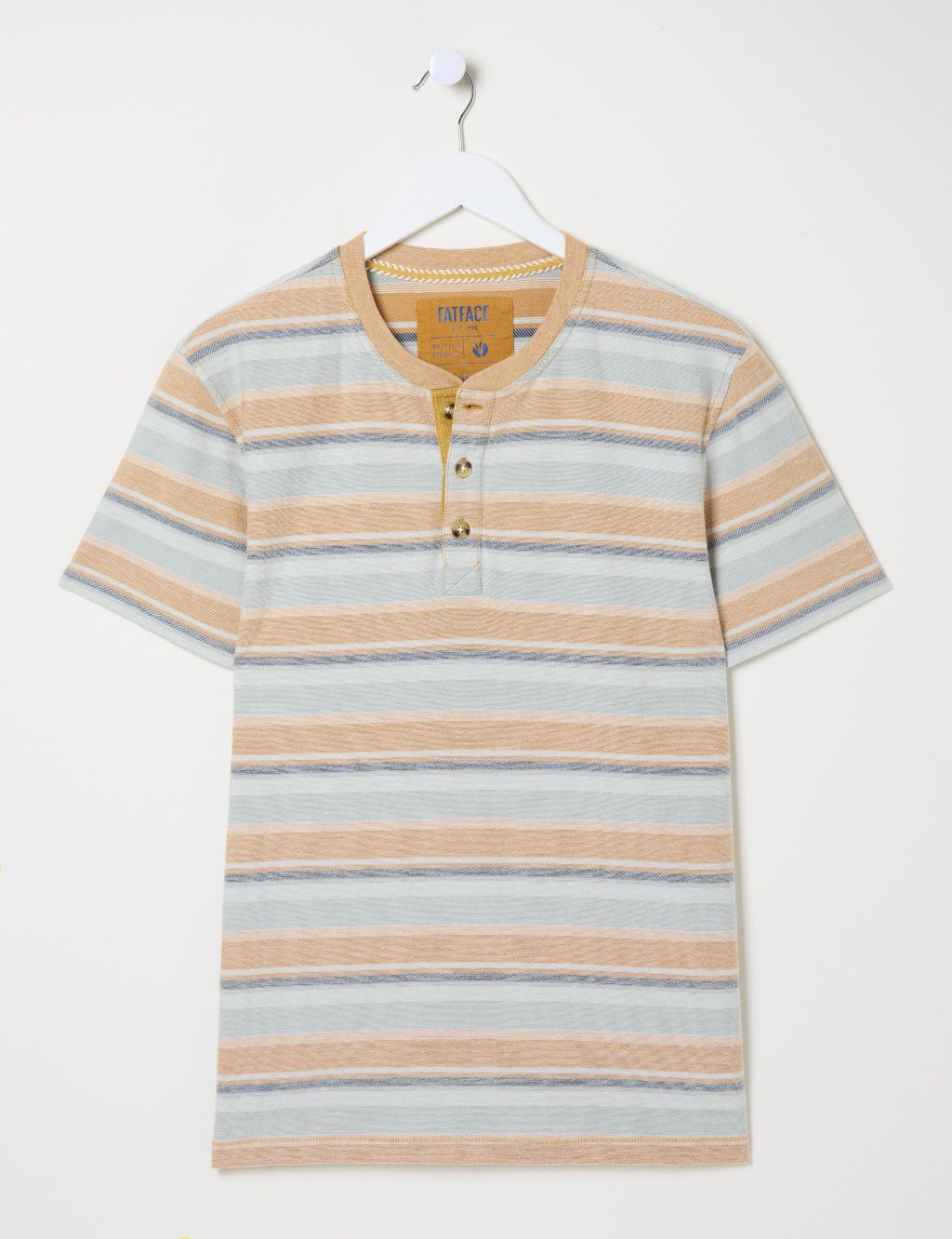 Pure Cotton Striped Henley T-Shirt