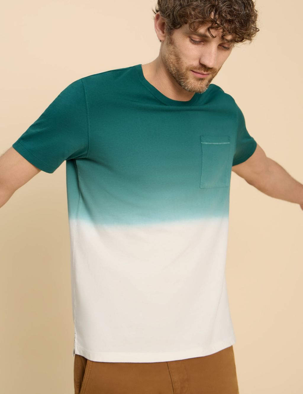 Pure Cotton Colour Block Crew Neck T-Shirt