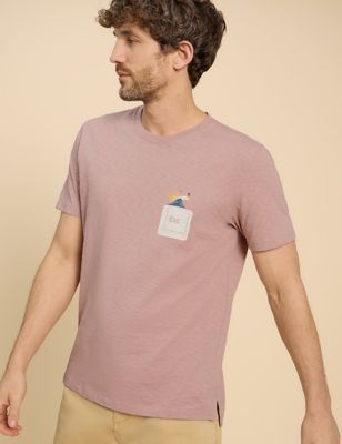 White Stuff Men's Pure Cotton Escape Graphic Crew Neck T-Shirt - Pink Mix, Pink Mix