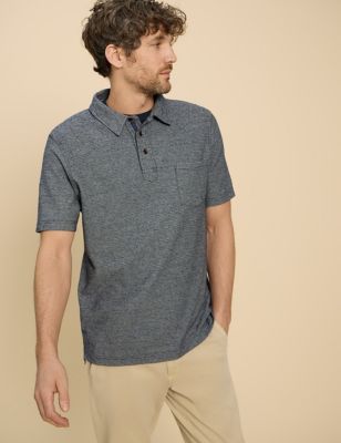 White Stuff Men's Cotton Rich Textured Polo Shirt - Navy Mix, Navy Mix