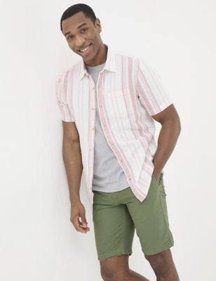 Fatface Mens Linen Blend Striped Shirt - XSREG - Pink Mix, Pink Mix