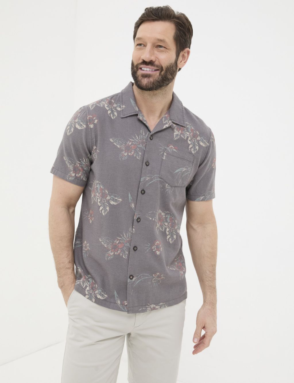 Pure Cotton Hibiscus Print Shirt