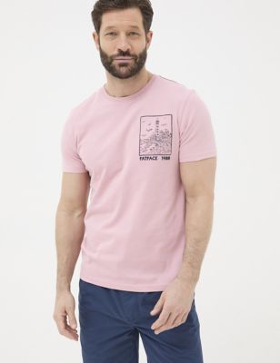 Fatface Mens Pure Cotton Lighthouse Embroidered T-Shirt - XLREG - Pink Mix, Pink Mix