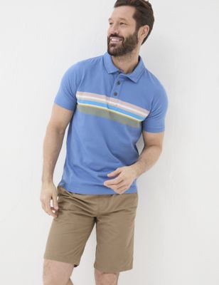 Fatface Men's Pure Cotton Striped Polo Shirt - SREG - Blue Mix, Blue Mix