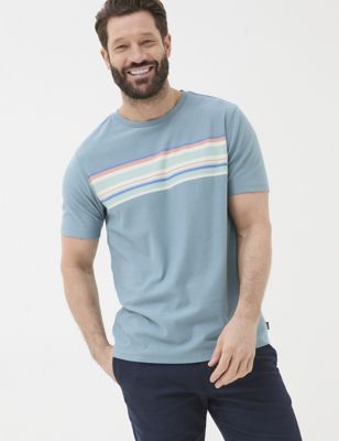 Fatface Men's Pure Cotton Striped T-Shirt - XSREG - Blue Mix, Blue Mix